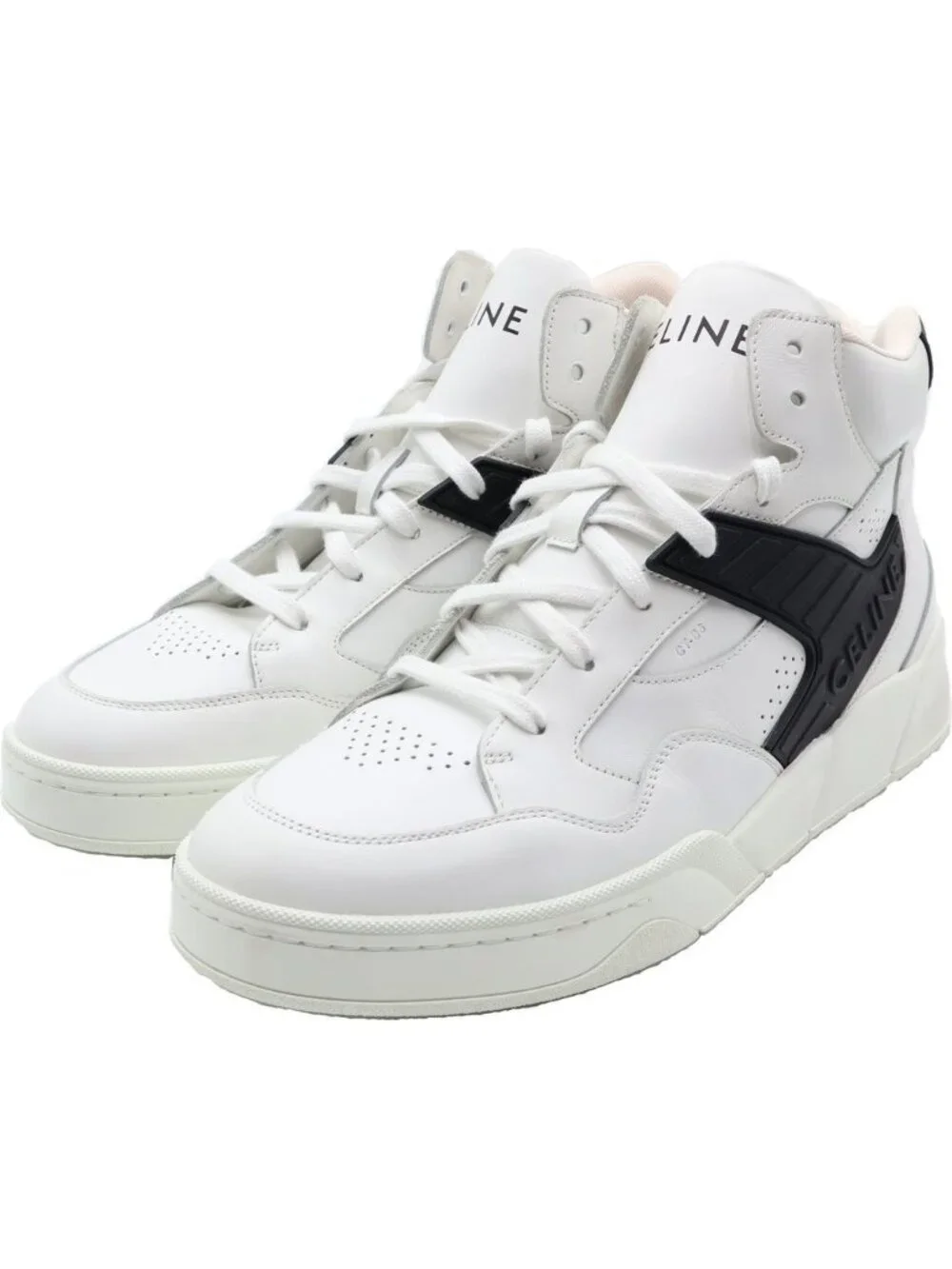 Celine Logo Leather High Cut Sneakers White